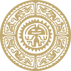 Vector round golden border ornament. Native American tribes framework, circle.