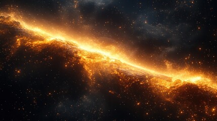 Fototapeta premium Cosmic fire crackles across nebula; space background for design