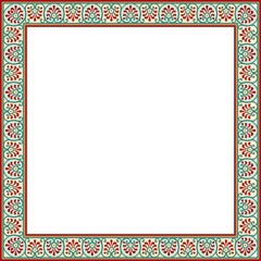 Vector square colored border, frame, Pompeii. Rectangle Neopolitan ornament. Art of Ancient Rome. Template for stained glass