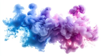 Fototapeta premium Vibrant Colorful Smoke Swirl in Blue, Purple, and Pink Against a White Background for Artistic Visuals