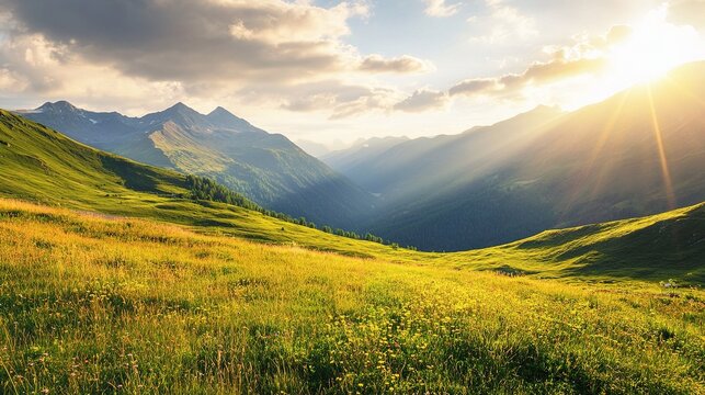 Breathtaking Scenic View of Gerlos Alpine Mountains at Sunset