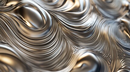 Abstract metallic wave pattern with smooth texture creating a seamless flow of light and reflections in 3D design