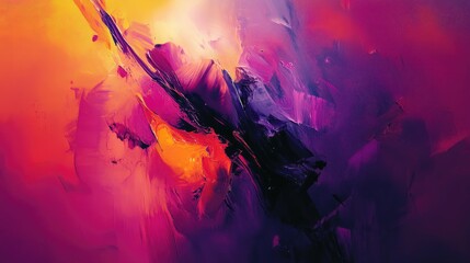 Fototapeta premium Abstract Vibrant Colorful Painting with Swirling Hues and Dynamic Brush Strokes in Purple, Orange, and Yellow Tones
