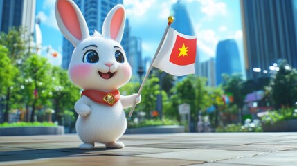 Art Cute Cartoon Overview Celebrating Bunny Flag National