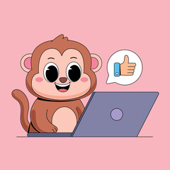 Fototapeta premium Cute monkey working with laptop