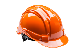 Bright orange hard hat designed for safety in construction isolated on transparent background