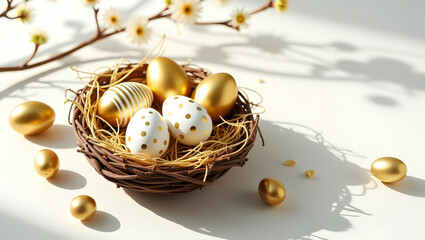 Elegant Easter Still Life with Golden Eggs in a Minimalist Style