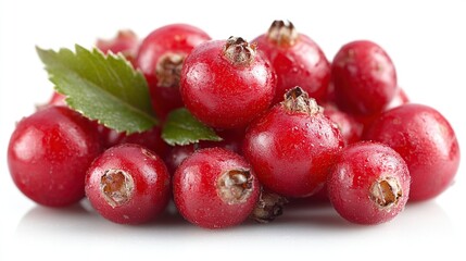 Fresh red berries with leaves