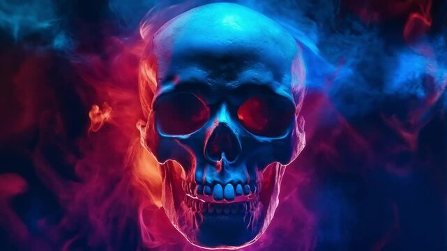 The skull was painted in smoky blue and smoky red, giving it an otherworldly appearance that seemed to shift and swirl with every glance.