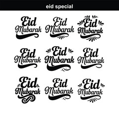 Happy Eid. Calligraphy set. Vector logo, emblems, text design. Usable for banners, greeting cards, Eid Adha and Fitr Arabic calligraphy - collection, set, package designs Eid Mubarak - Calligraphy tex