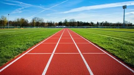 Obraz premium Red Running Track on a Sunny Day