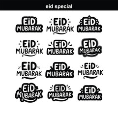 Happy Eid. Calligraphy set. Vector logo, emblems, text design. Usable for banners, greeting cards, Eid Adha and Fitr Arabic calligraphy - collection, set, package designs Eid Mubarak - Calligraphy tex