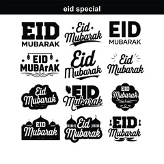 Happy Eid. Calligraphy set. Vector logo, emblems, text design. Usable for banners, greeting cards, Eid Adha and Fitr Arabic calligraphy - collection, set, package designs Eid Mubarak - Calligraphy tex