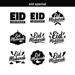 Fototapeta premium Happy Eid. Calligraphy set. Vector logo, emblems, text design. Usable for banners, greeting cards, Eid Adha and Fitr Arabic calligraphy - collection, set, package designs Eid Mubarak - Calligraphy tex