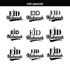 Obraz premium Happy Eid. Calligraphy set. Vector logo, emblems, text design. Usable for banners, greeting cards, Eid Adha and Fitr Arabic calligraphy - collection, set, package designs Eid Mubarak - Calligraphy tex