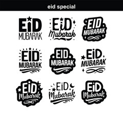 Happy Eid. Calligraphy set. Vector logo, emblems, text design. Usable for banners, greeting cards, Eid Adha and Fitr Arabic calligraphy - collection, set, package designs Eid Mubarak - Calligraphy tex