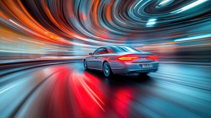 Obraz premium Fast car through a vibrant tunnel