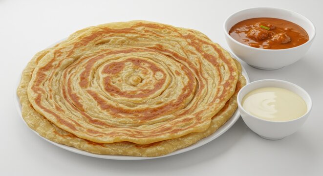 Delicious Kerala Parotta with Chicken Curry and Yogurt Dip A Traditional South Indian Meal