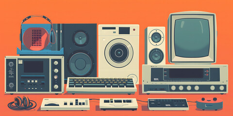 Fototapeta premium design, illustration, symbol, business, text, concept, sign, icon, vector, computer, technology, flat, set, web, icons, internet, laptop, audio, office, monitor, video, network, tv, infographic, music
