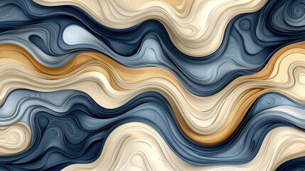 Fototapeta premium Abstract Fluid Waves in Shades of Beige, Blue, and White with Smooth Curves and Swirls