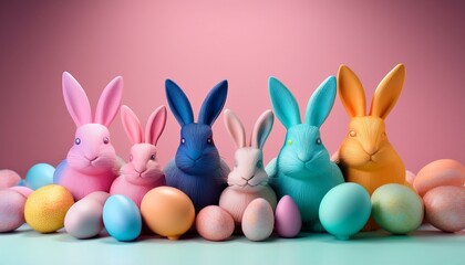 ポップなウサギとイースターエッグの壁紙