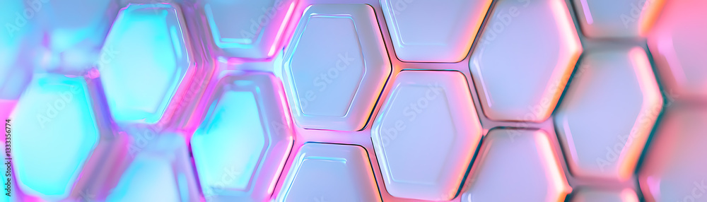 Poster dynamic hexagonal pattern in vibrant colors abstract design graphic art futuristic environment close