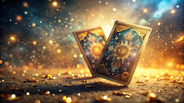 Vintage Cosmic Tarot: Mysterious Cards Floating in Pastel Nebula with Golden Dust