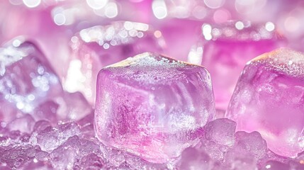Crystal Clear Pink Ice Cubes with Sparkling Reflections and Texture