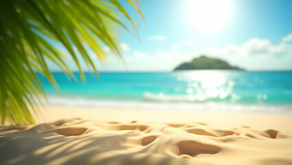Sundrenched tropical beach paradise with golden sand and turquoise sea