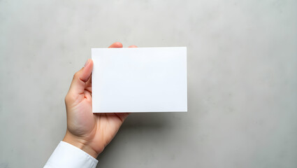 Top-Down Studio Shot of a Fair-Skinned Hand Holding a Blank Card