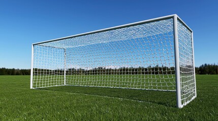 Soccer Goal on a Sunny Day: A Picture of a Soccer Goal on a Lush Green Field Under a Clear Blue Sky