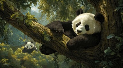 Peaceful Panda Nap in a Lush Forest