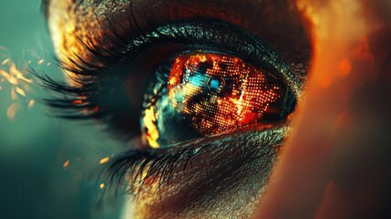 A cybernetic eye with a glowing HUD interface, representing augmented vision.