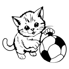 Black and white line animal cat or kitten isolated on white background. worksheet coloring page