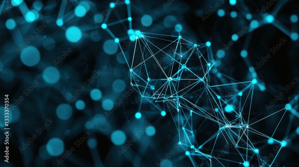 Poster a decentralized finance network with interconnected blockchain nodes.