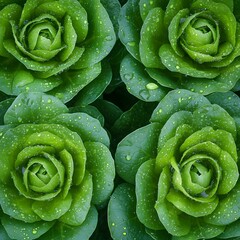 Vibrant Green Lettuce Rose Pattern Dew Drops