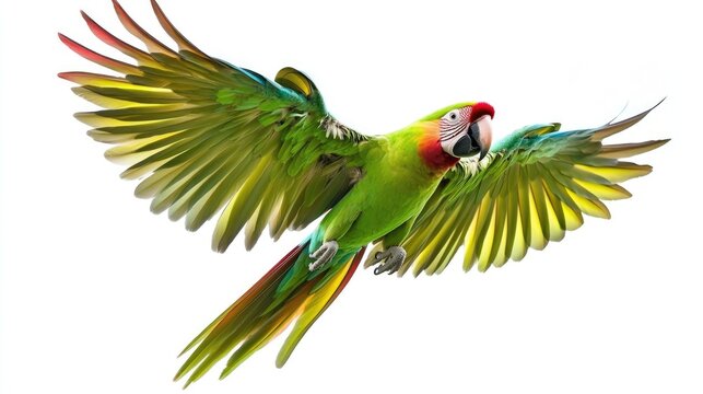 Green Macaw in Flight with Spread Wings