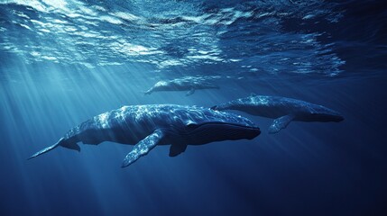 Fototapeta premium Majestic Whales Swimming Gracefully in Ocean Waters