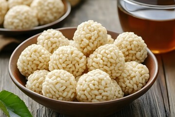 Delicious Crispy Rice Balls in Bowl, Sweet Treats