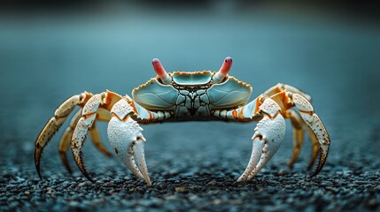 Close-up of a Crab with Orange and White Stripes