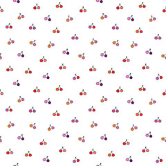 Seamless Pattern with Cherry Design on White Background. Hand Drawn Vector Illustration.