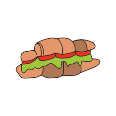 Simple cartoon croissant.Outline croissant pastry black color. worksheet coloring book page