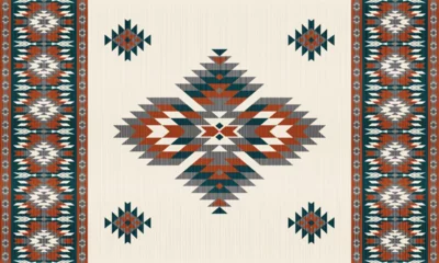 Fotobehang American tribal ethnic native pattern.Traditional Navajo,Aztec,Apache,Southwest and Mexican style fabric pattern.Abstract vector motifs pattern.For fabric,clothing,blanket,carpet,woven,wrap,decoration © apichat