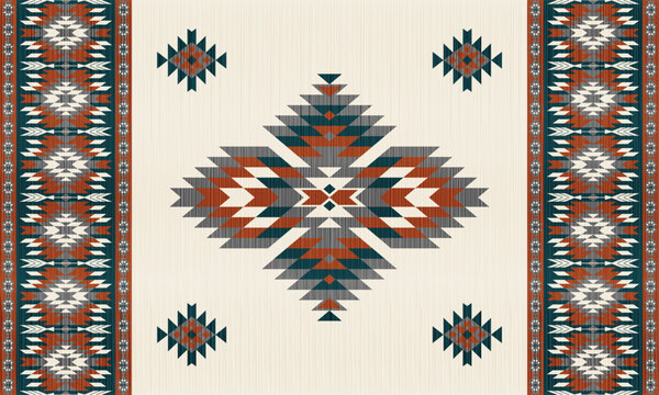 American tribal ethnic native pattern.Traditional Navajo,Aztec,Apache,Southwest and Mexican style fabric pattern.Abstract vector motifs pattern.For fabric,clothing,blanket,carpet,woven,wrap,decoration