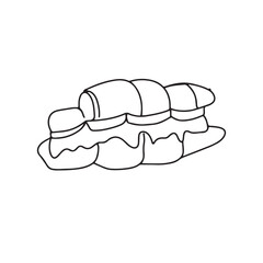 Outline croissant pastry black color. worksheet coloring book page.Illustration of a freshly baked croissant,