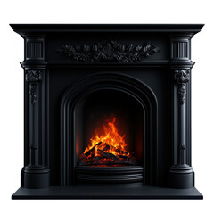 Naklejka premium Elegant black fireplace with glowing flames