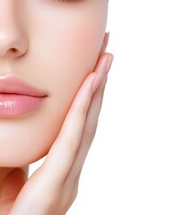 Fototapeta premium A close-up of a woman's serene face, showcasing healthy skin and natural beauty.