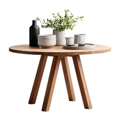 Modern round wooden table with elegant tableware display