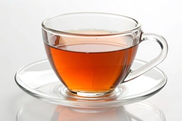 Transparent Glass Cup of Freshly Brewed Tea on Glass Saucer