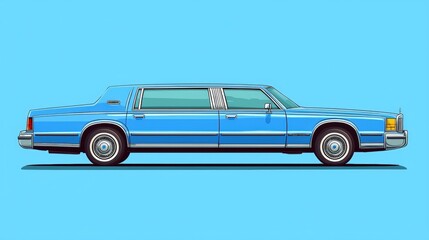 Fototapeta premium Classic Blue Limousine Side View with Minimalist Background and Bold Color Contrast